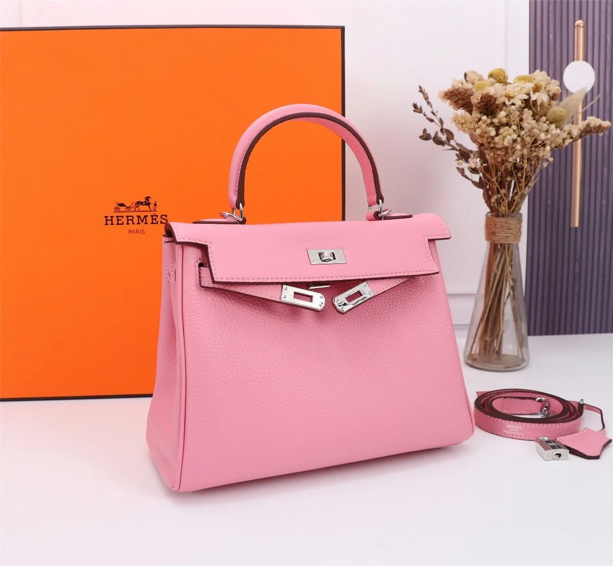 Hermès Kelly Togo Calf Sliver hardware Sakura Pink size: 25Cm/ 28Cm - LITELUX