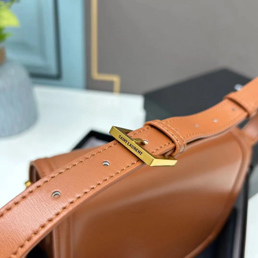 YSL saddle cowhide leather shoulder bag 0233 brown size: 19*16*6cm - LITELUX