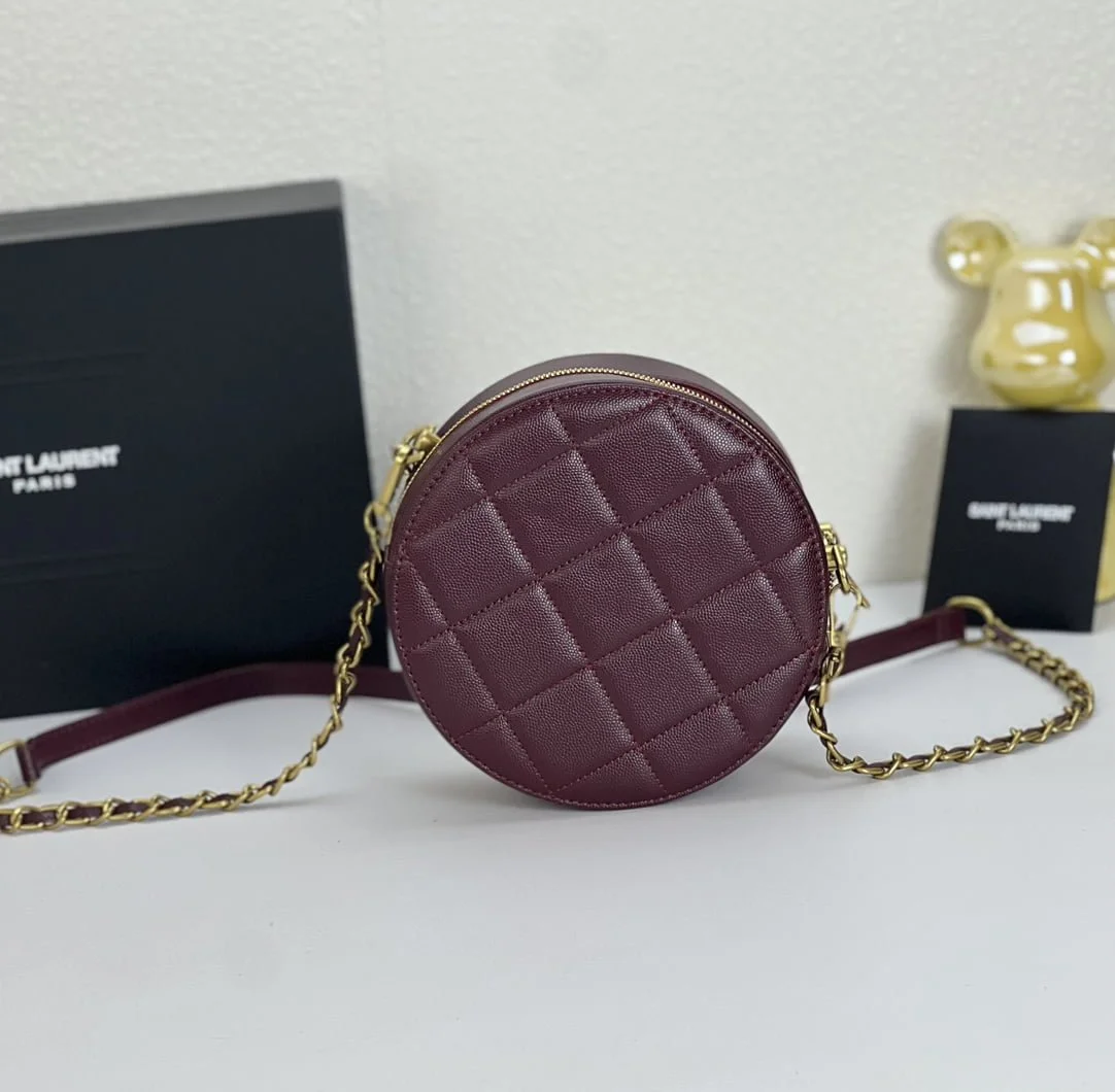 YSL round bun bag with chain strap Wine red size: 17cm - LITELUX