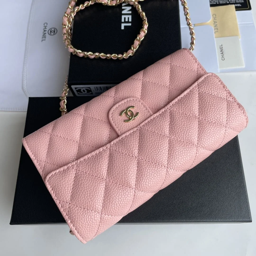 Chanel chain crossbody bag Cowhide with diamond lattice caviar Pink A50076 size: 18*10.5*3.5cm - LITELUX