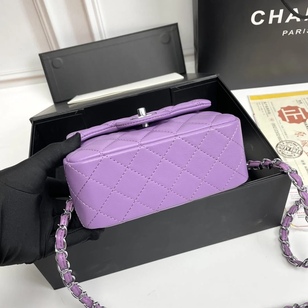 Chanel cf Square Fat 1115 sheepskin leather purple size: 18*14*7cm - LITELUX