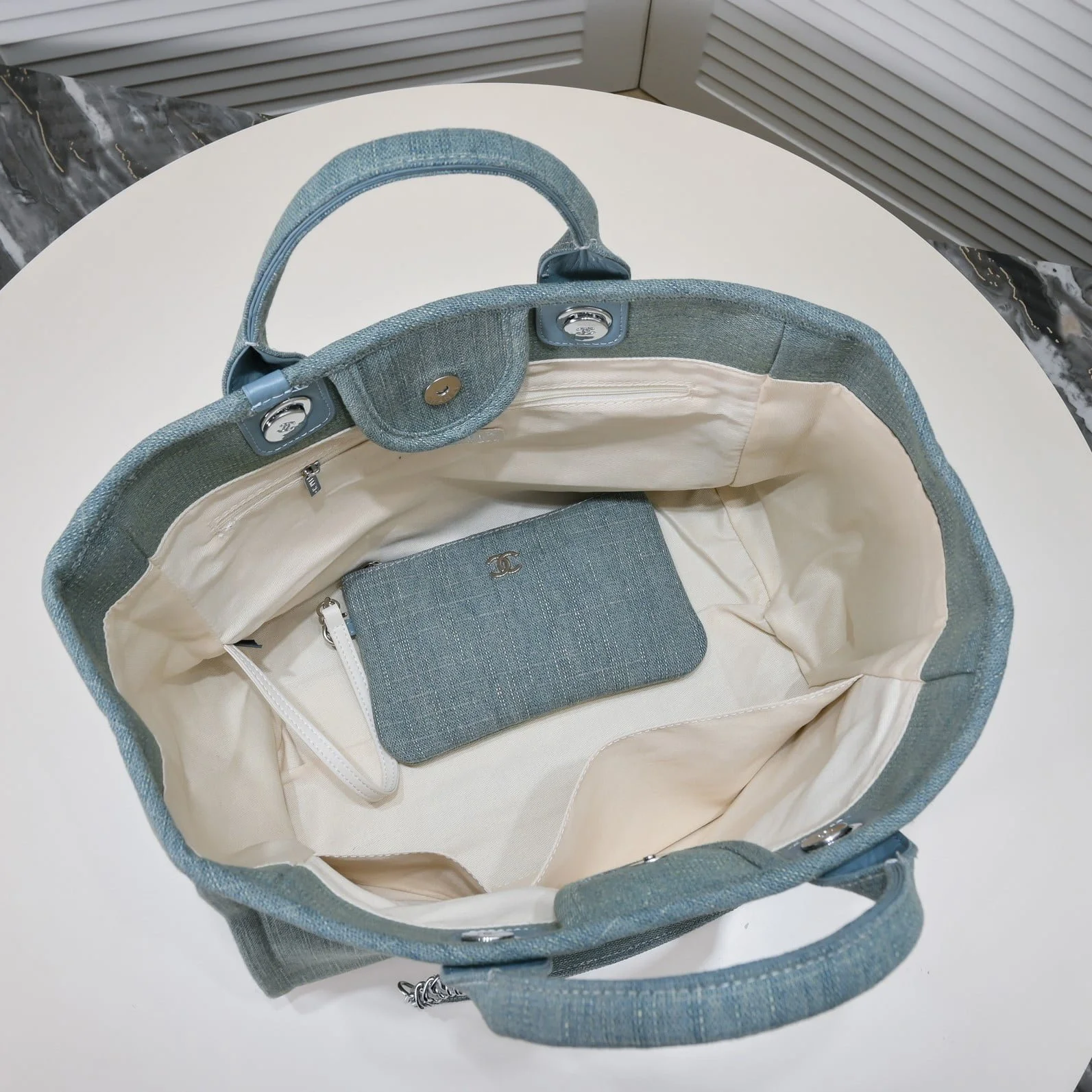 Chanel new beach bag denim bag Blue with little wallet size: 48*38*30*14cm - LITELUX