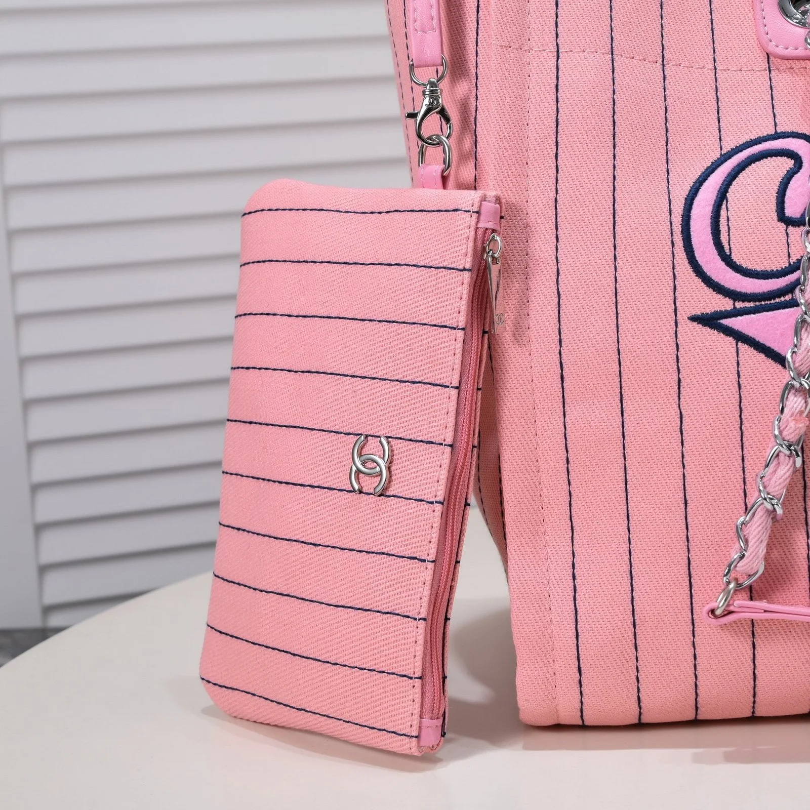 Chanel new beach bag denim bag Pink with little wallet size: 48*38*30*14cm - LITELUX