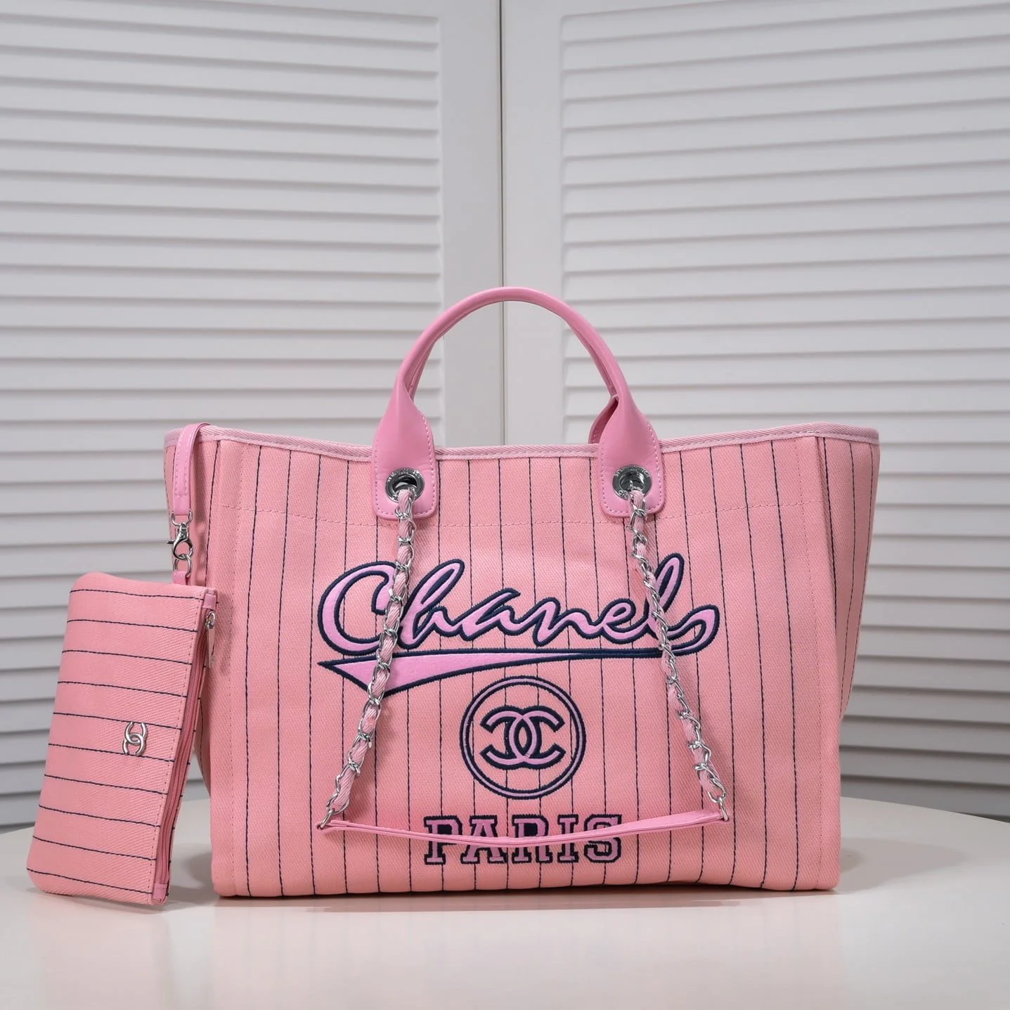 Chanel new beach bag denim bag Pink with little wallet size: 48*38*30*14cm - LITELUX
