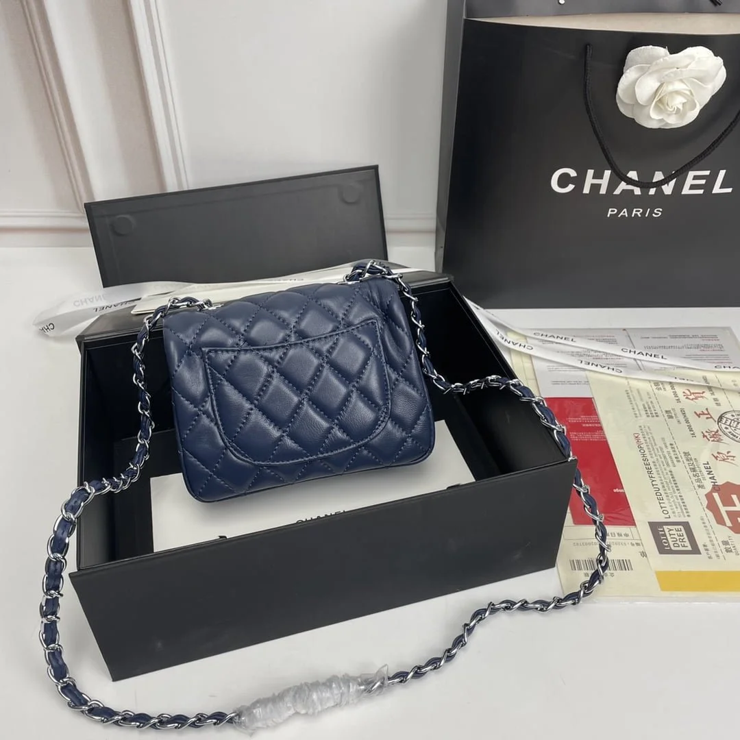 Chanel cf Square Fat 1115 sheepskin leather blue size: 18*14*7cm - LITELUX