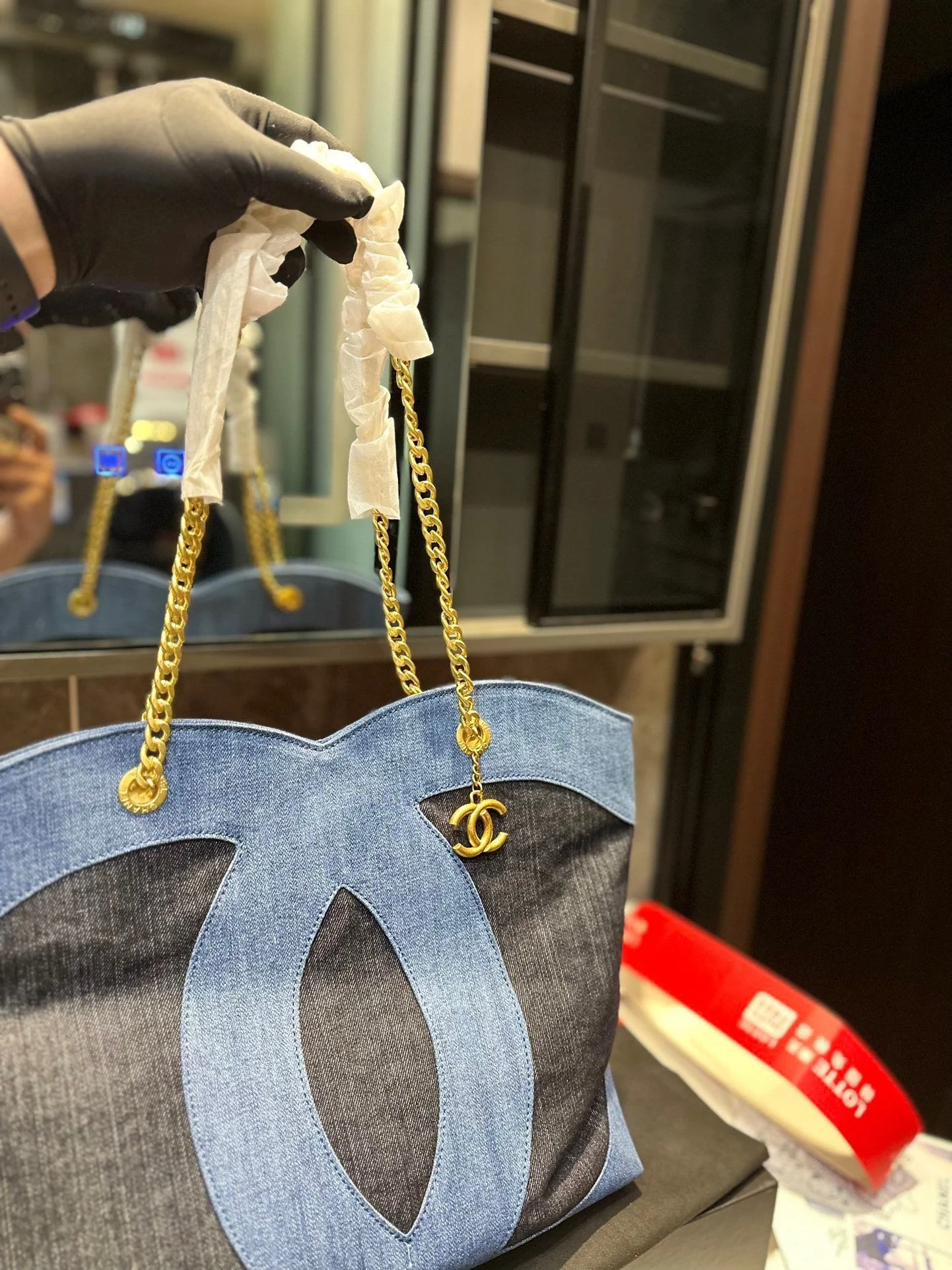 Chanel ramie cotton denim shopping bag beach bag size: 33* 32cm - LITELUX