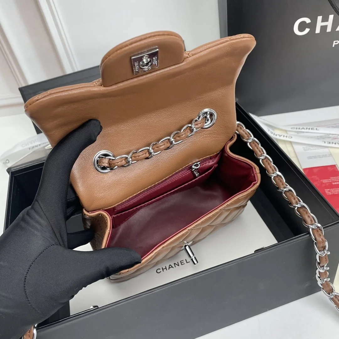 Chanel cf Square Fat 1115 sheepskin leather orange size: 18*14*7cm - LITELUX
