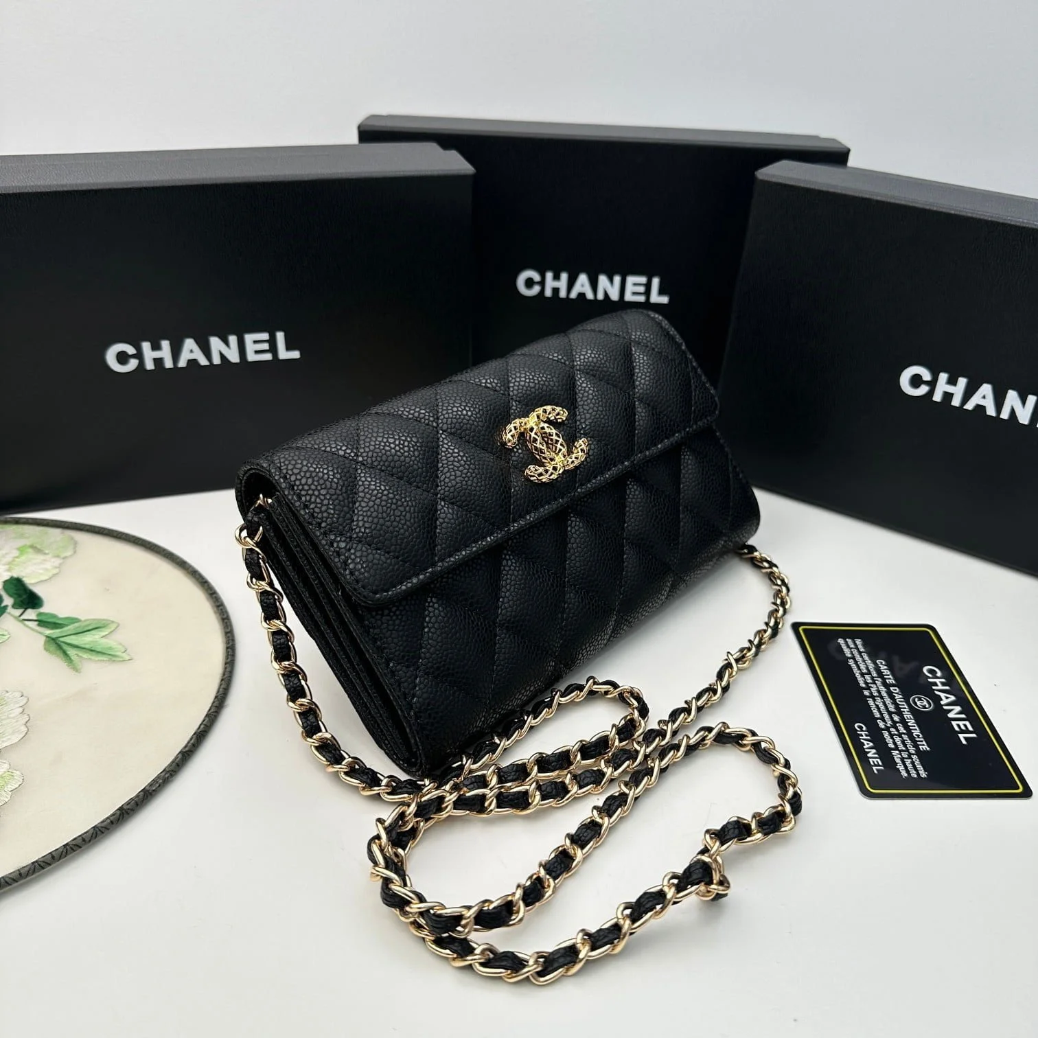 Chanel Rhombus caviar cowhide chain crossbody bag black 8001 size: 18*10.5*3.5 cm - LITELUX