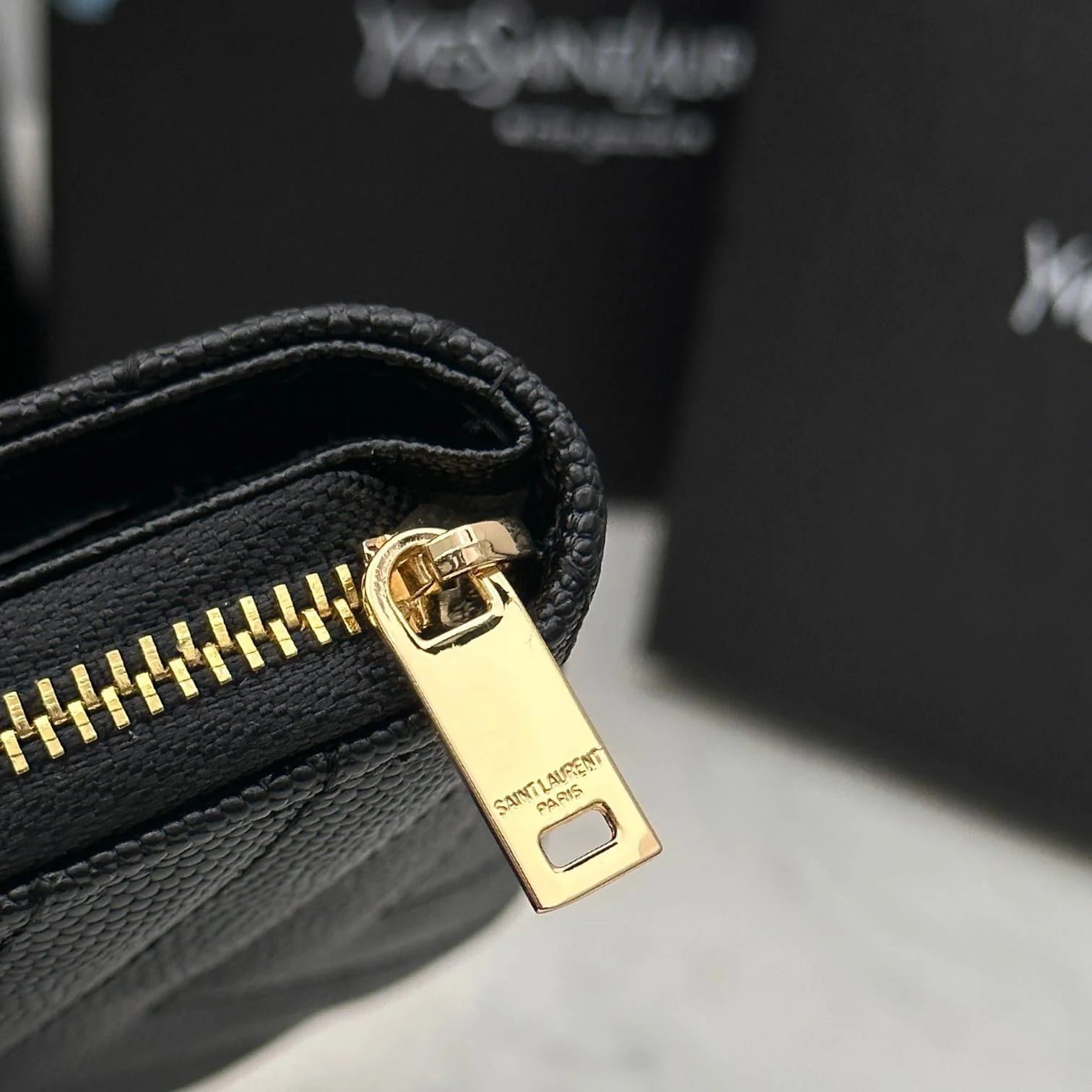 YSL Kat caviar Short round zip wallet 1890 black size: 12*10*3CM - LITELUX