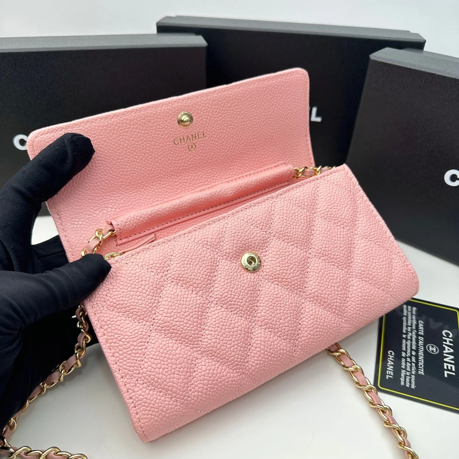 Chanel Rhombus caviar cowhide chain crossbody bag pink 8001 size: 18*10.5*3.5 cm - LITELUX