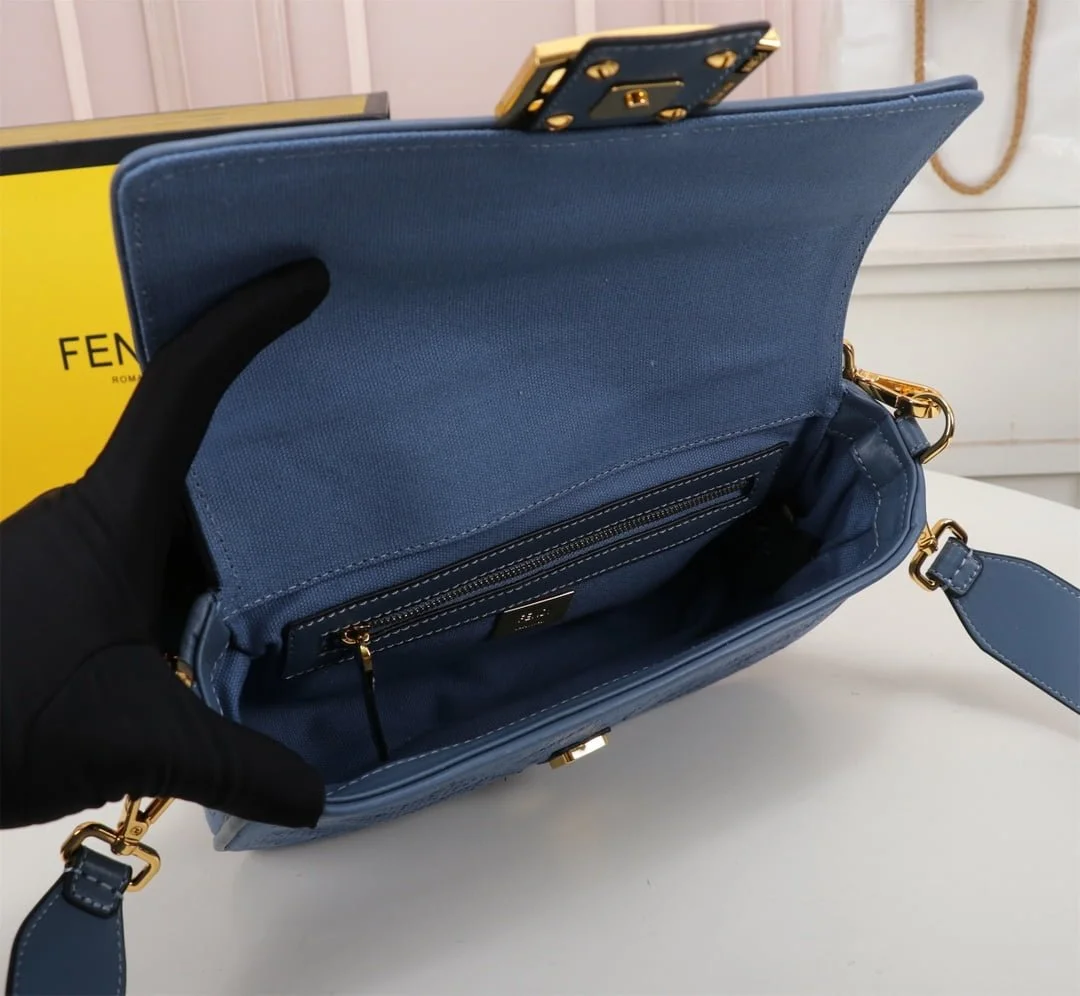 FENDI Baguette F embroidery Light Blue shoulderbag F2029 Size: 26*5*15CM - LITELUX