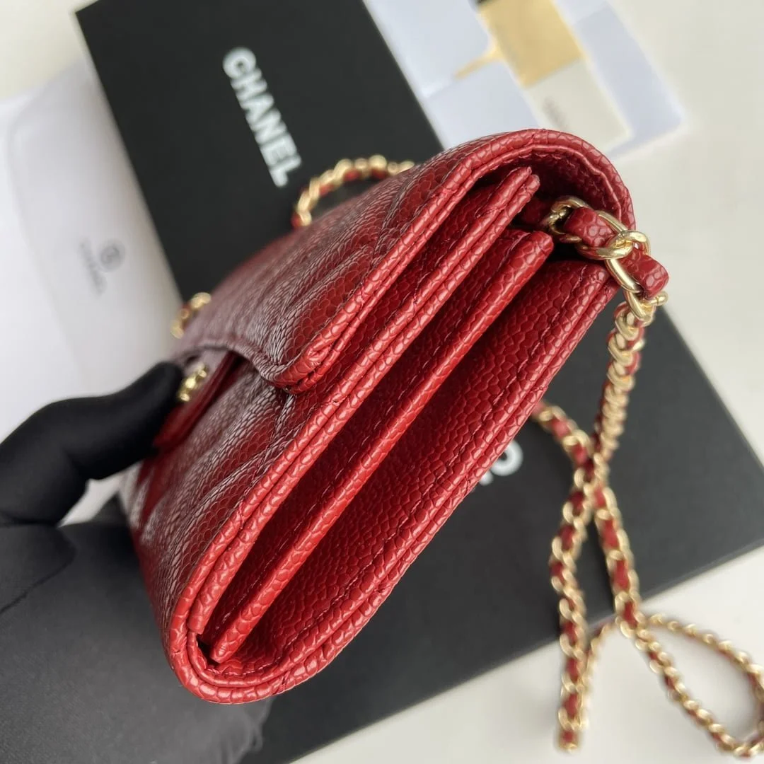 Chanel chain crossbody bag Cowhide with diamond lattice caviar Red A50076 size: 18*10.5*3.5cm - LITELUX