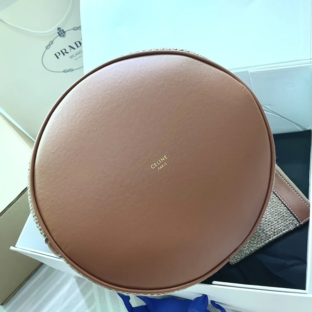 CELINE Mini jacquard stripe fabric cow leather bucket bag with little wallet Size:23*25*23CM - LITELUX