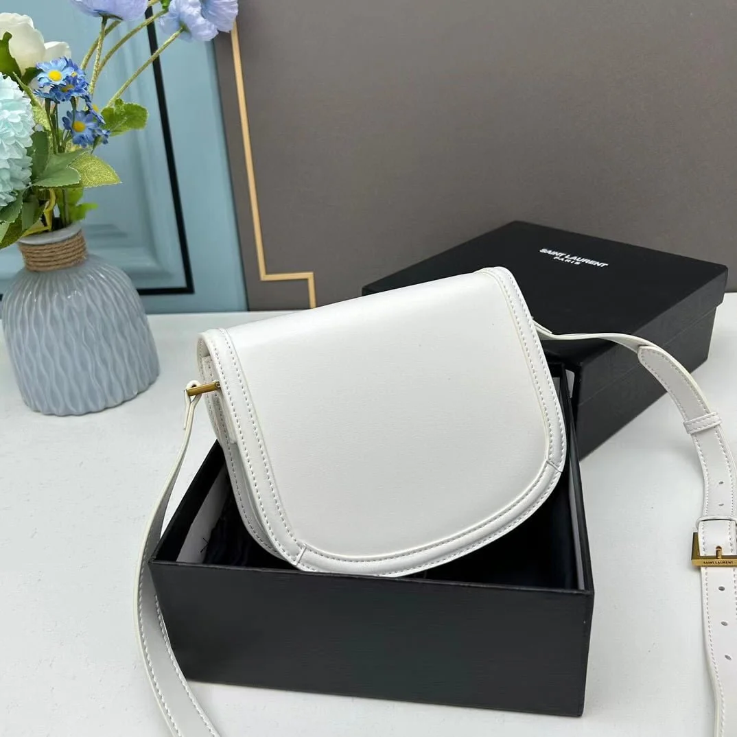YSL saddle cowhide leather shoulder bag 0233 white size: 19*16*6cm - LITELUX
