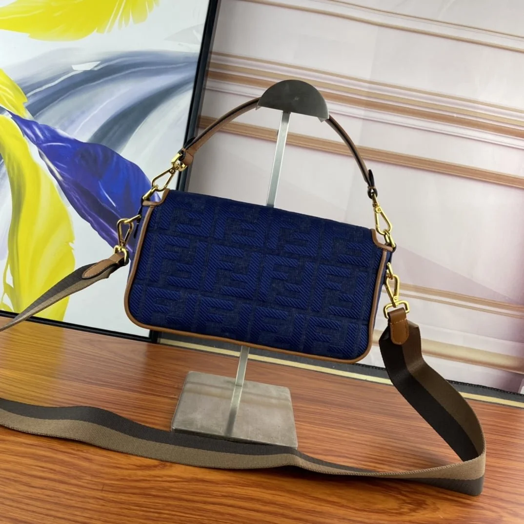 FENDI Baguette F embroidery Dark Blue shoulderbag F2029 Size: 26*5*15CM - LITELUX