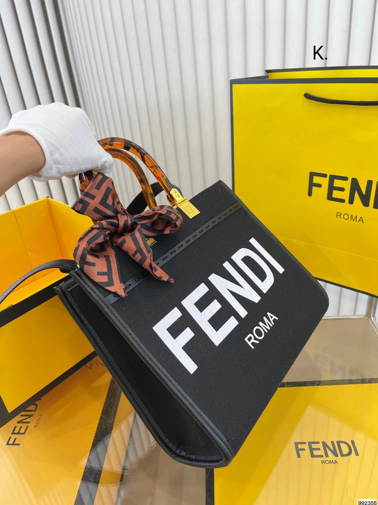 FENDI Tote bag canvas Black/White/Dark Green Size: 25*22cm - LITELUX