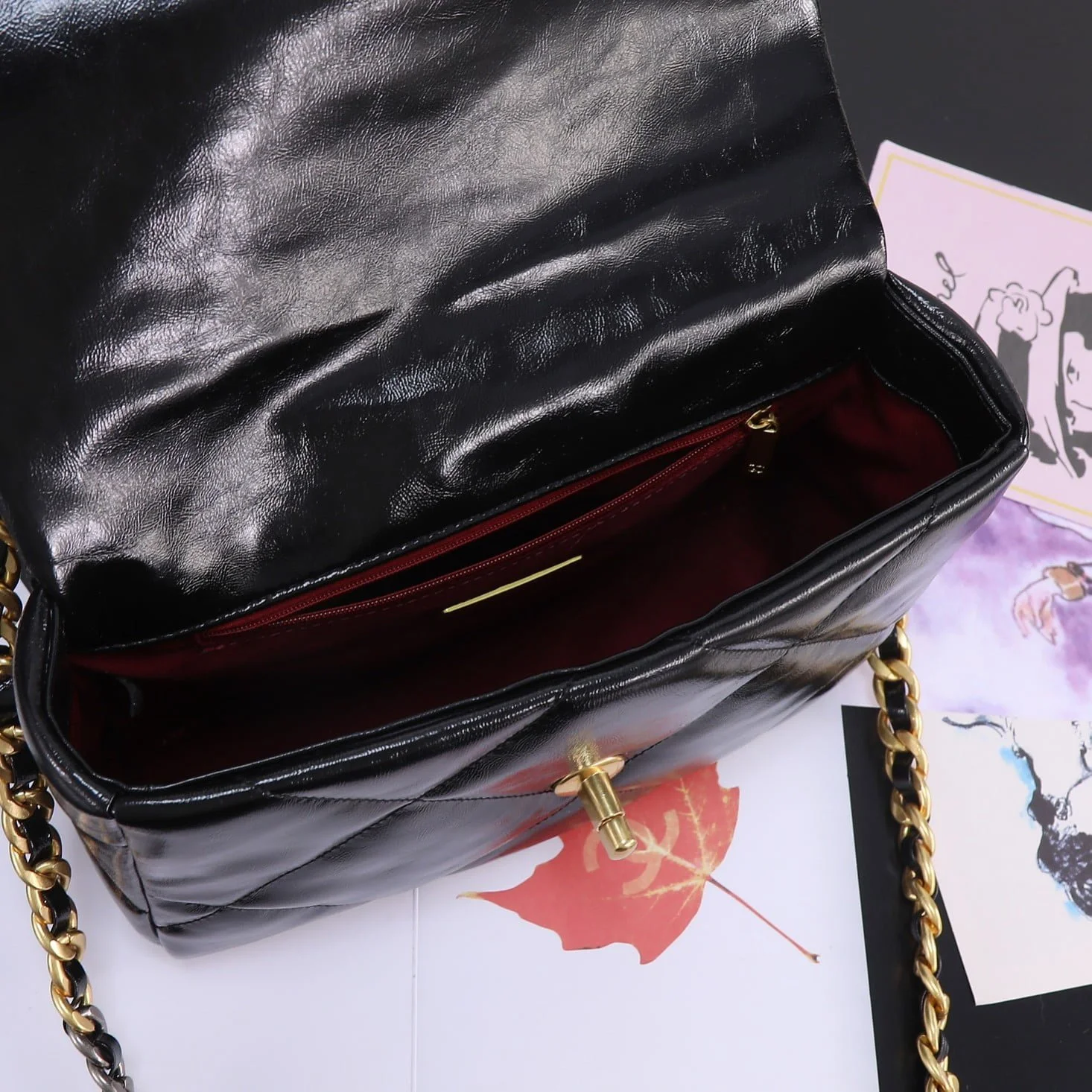 Chanel black oil wax leather Chain crossbody bag Size:26cm - LITELUX
