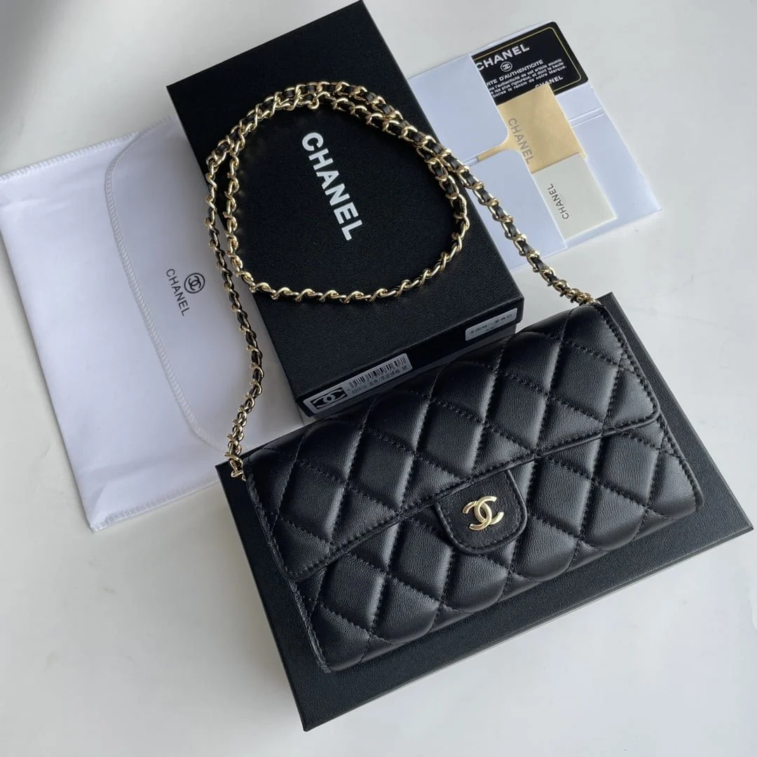 Chanel chain crossbody bag Cowhide with diamond lattice gold hardware black A50076 size: 18*10.5*3.5cm - LITELUX