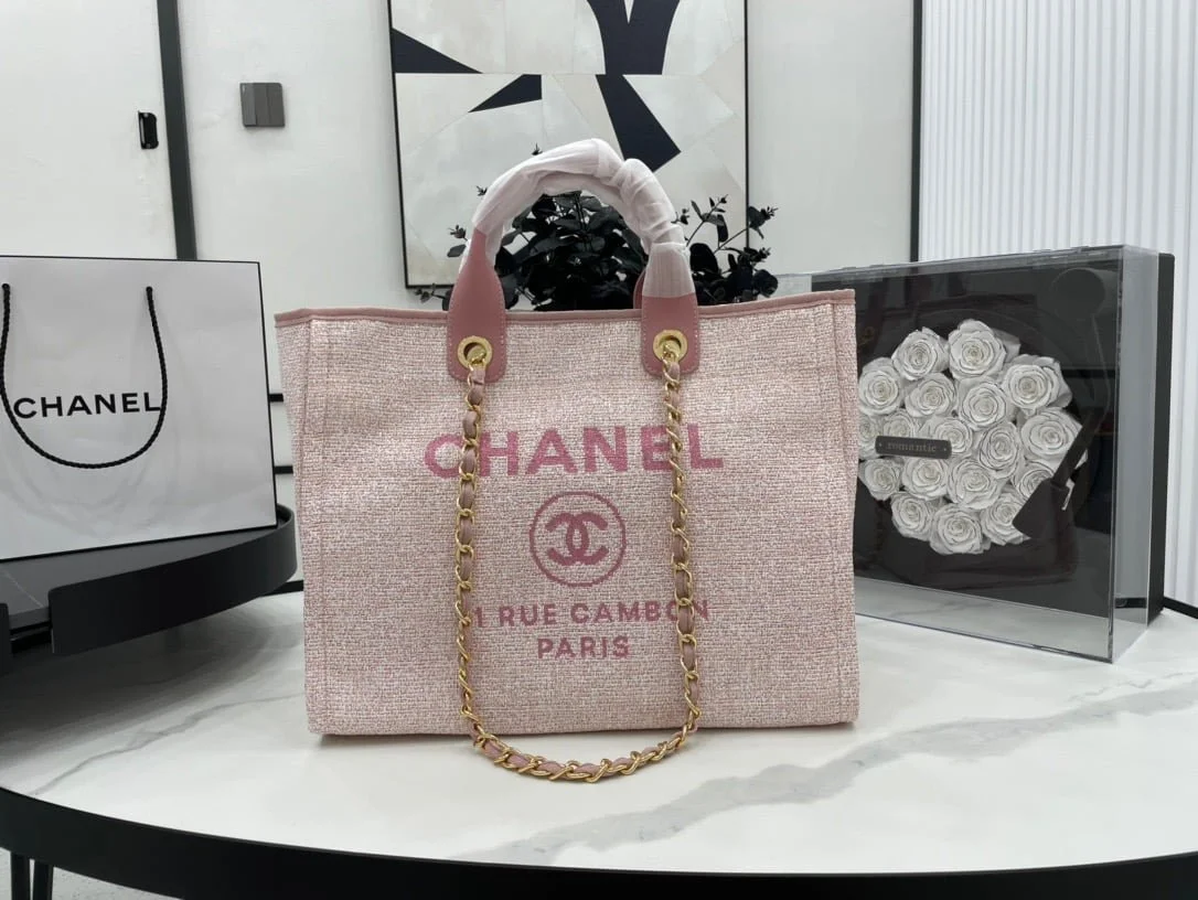 Chanel canvas tote bag Pink light gold size: 38cm - LITELUX