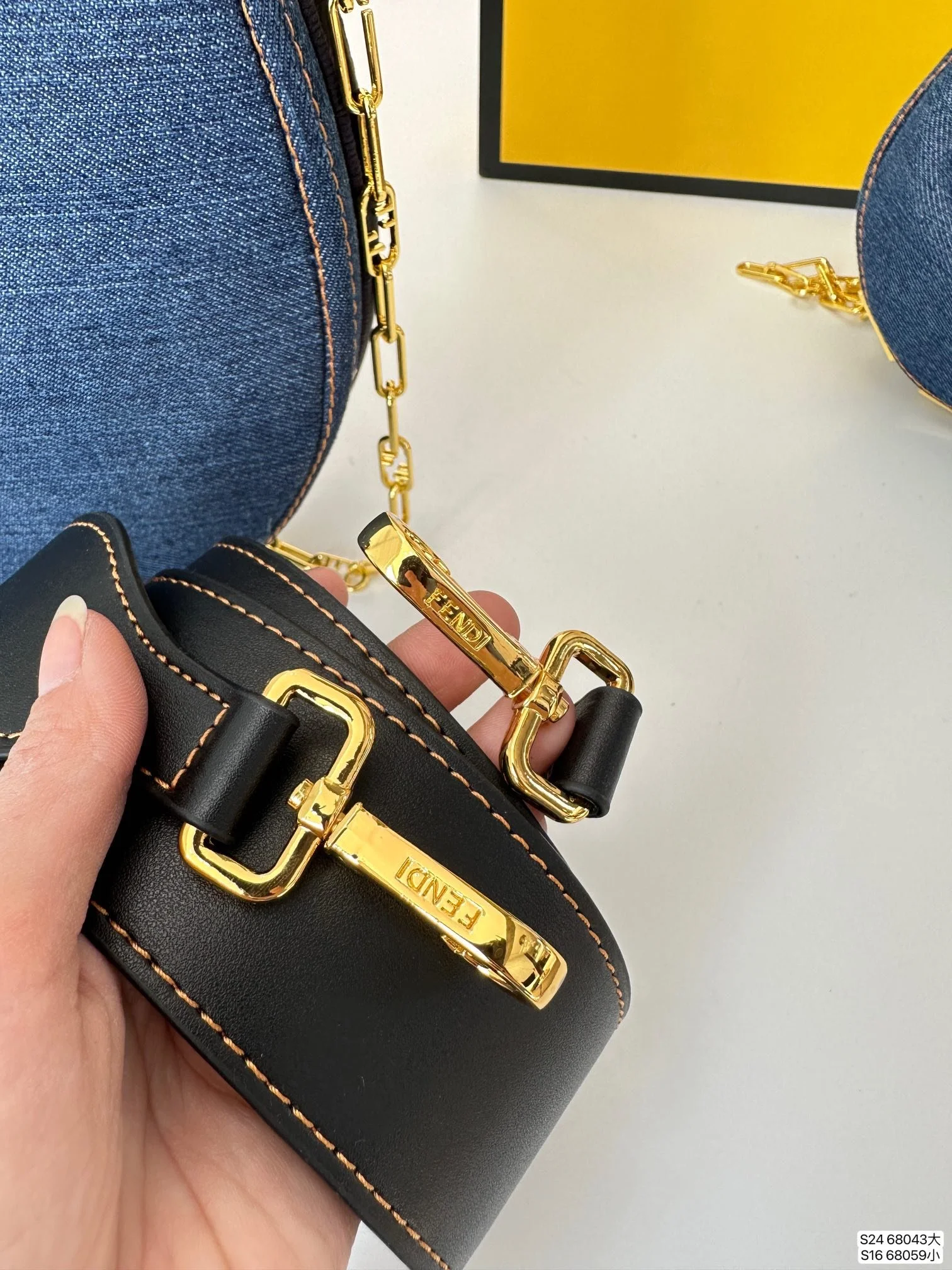 FENDI half moon bag Underarm bag jeans with chain strap Size: 28*16 cm/19*10cm - LITELUX