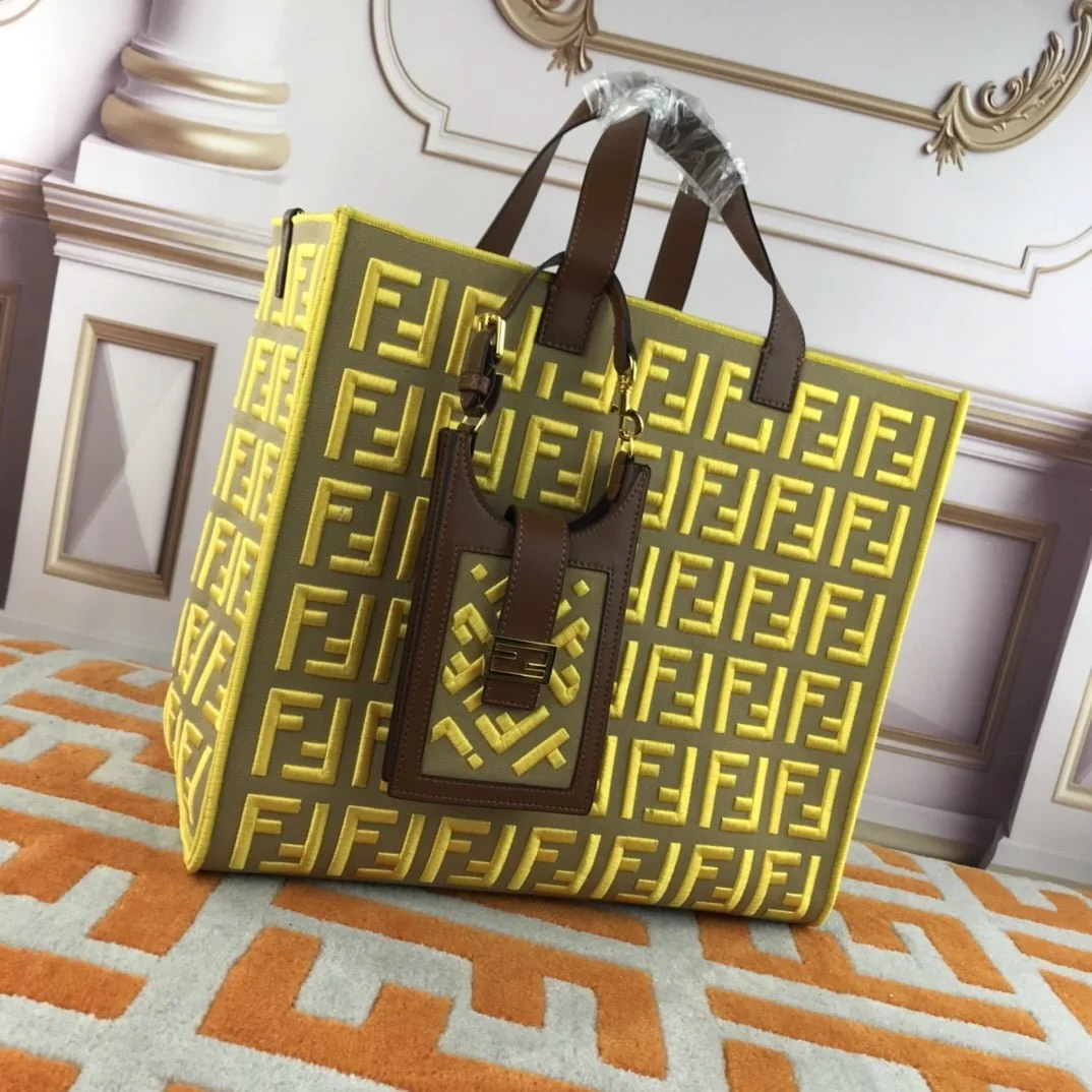 FENDI peekaboo Canvas Tote with mobile phone bag yellow 2118 Size: 37*32 cm - LITELUX