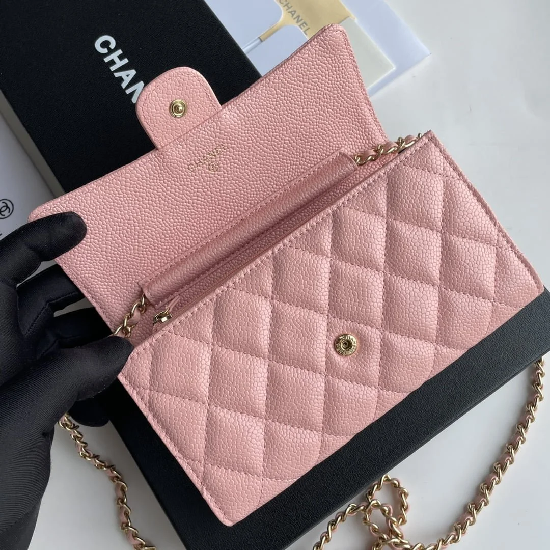 Chanel chain crossbody bag Cowhide with diamond lattice caviar Pink A50076 size: 18*10.5*3.5cm - LITELUX