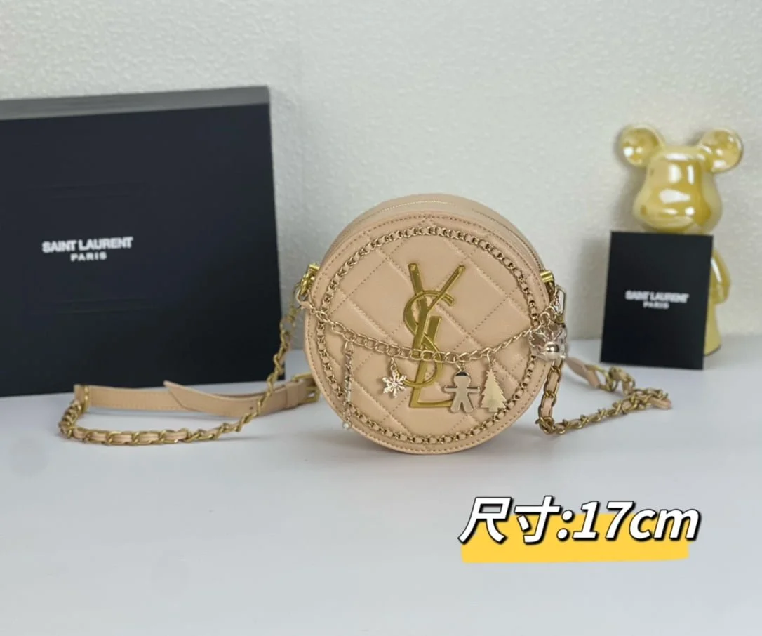 YSL round bun bag with chain strap apricot size: 17cm - LITELUX