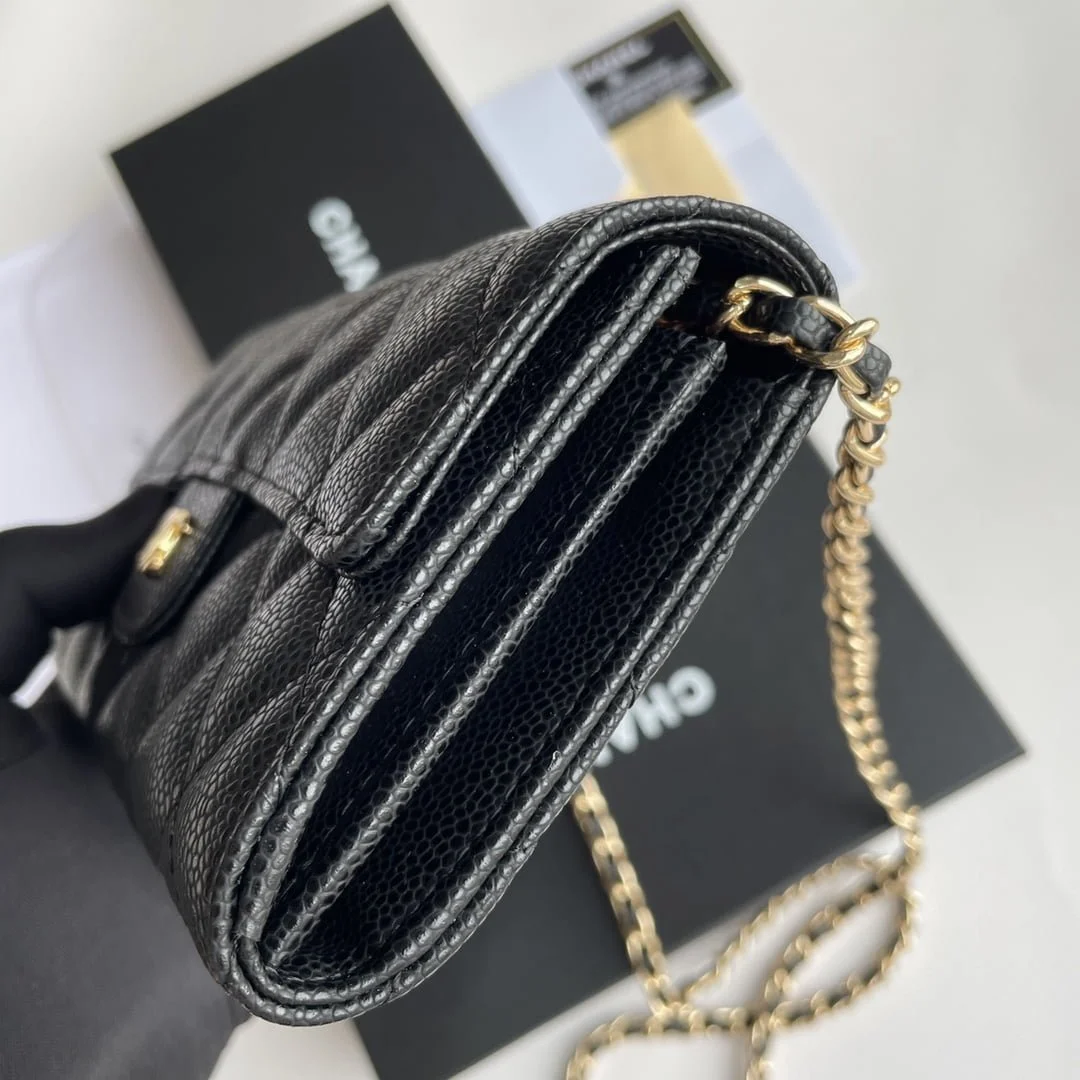 Chanel chain crossbody bag Cowhide with diamond lattice caviar gold hardware black A50076 size: 18*10.5*3.5cm - LITELUX