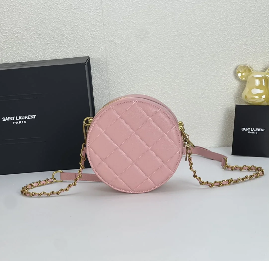 YSL round bun bag with chain strap pink size: 17cm - LITELUX