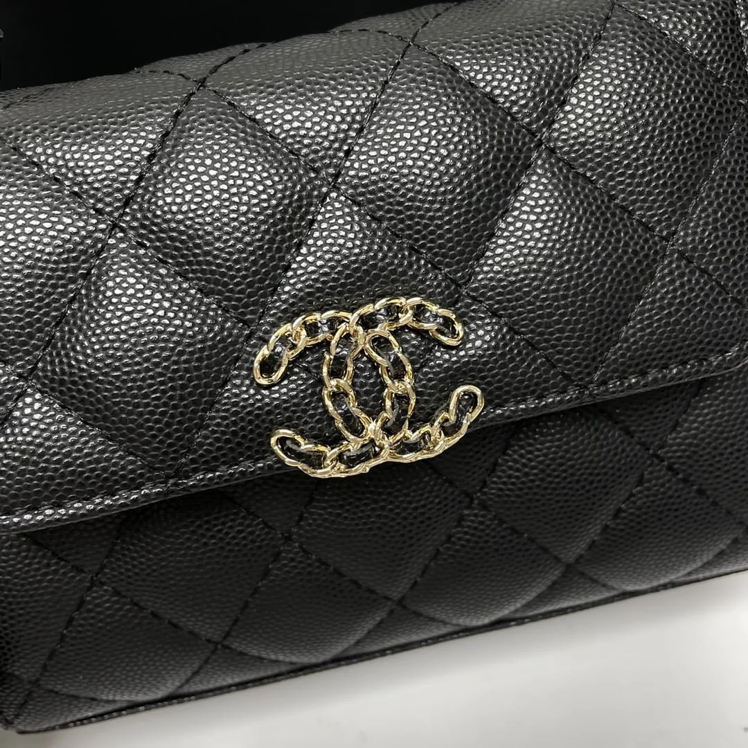 Chanel Black Horse Kelly Lichee cowhide long handle bag 9100 black size:19*10*4.5cm - LITELUX