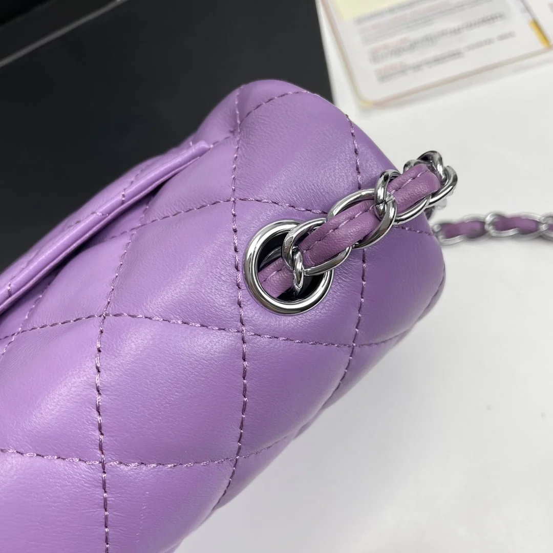 Chanel cf Square Fat 1115 sheepskin leather purple size: 18*14*7cm - LITELUX