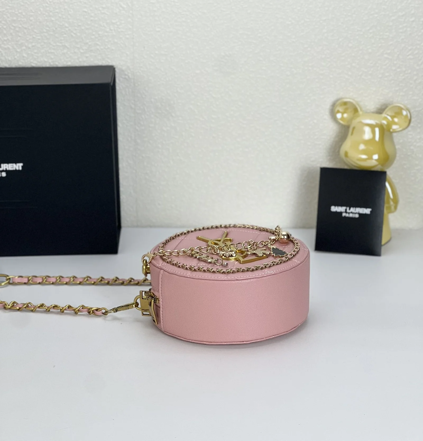 YSL round bun bag with chain strap pink size: 17cm - LITELUX