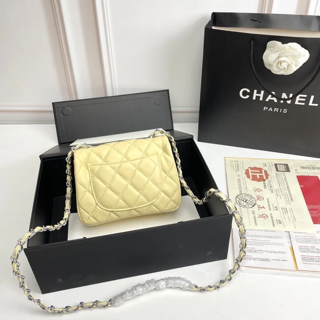 Chanel cf Square Fat 1115 sheepskin leather yellow size: 18*14*7cm - LITELUX