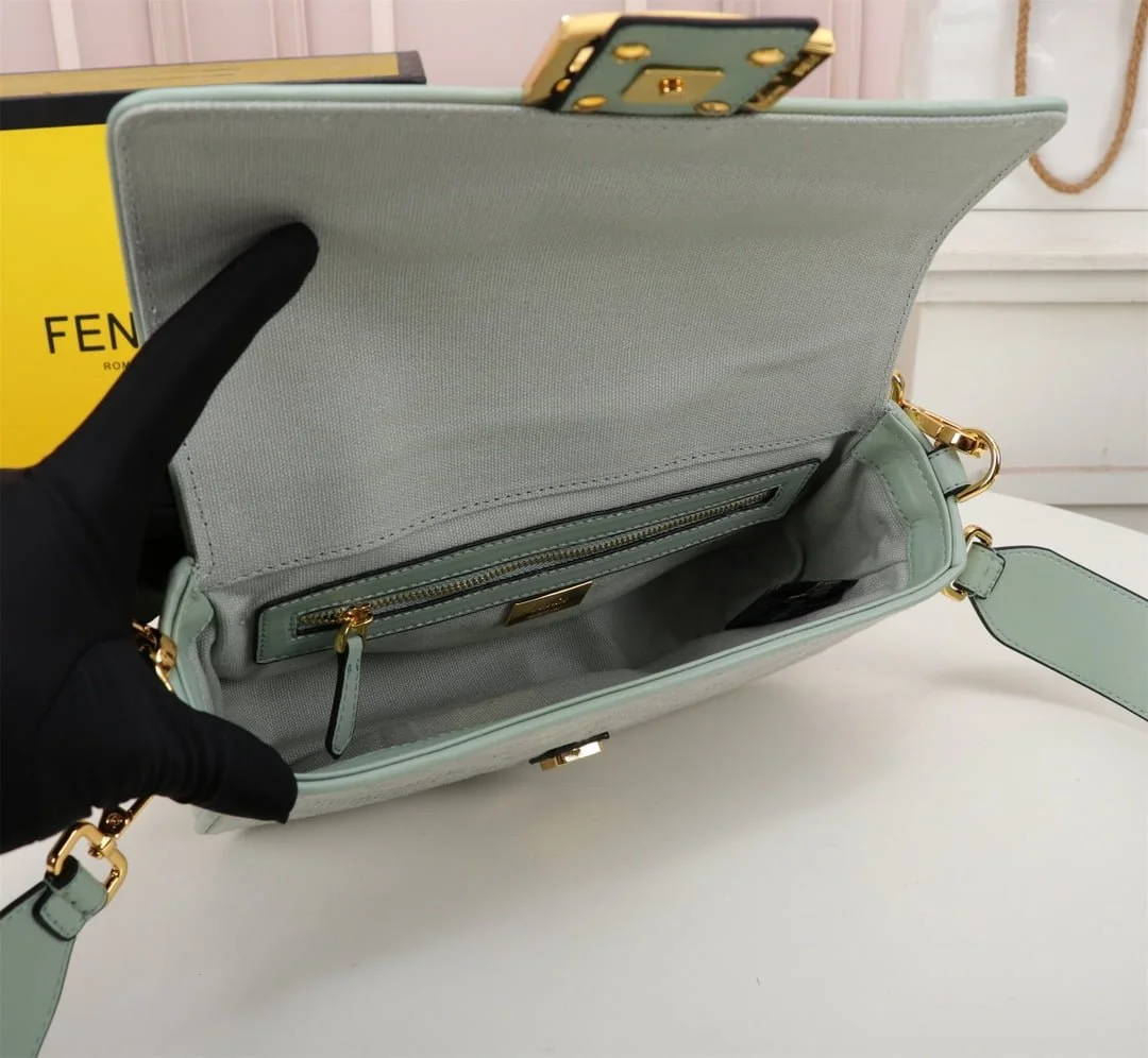 FENDI Baguette F embroidery Light Green shoulderbag F2029 Size: 26*5*15CM - LITELUX