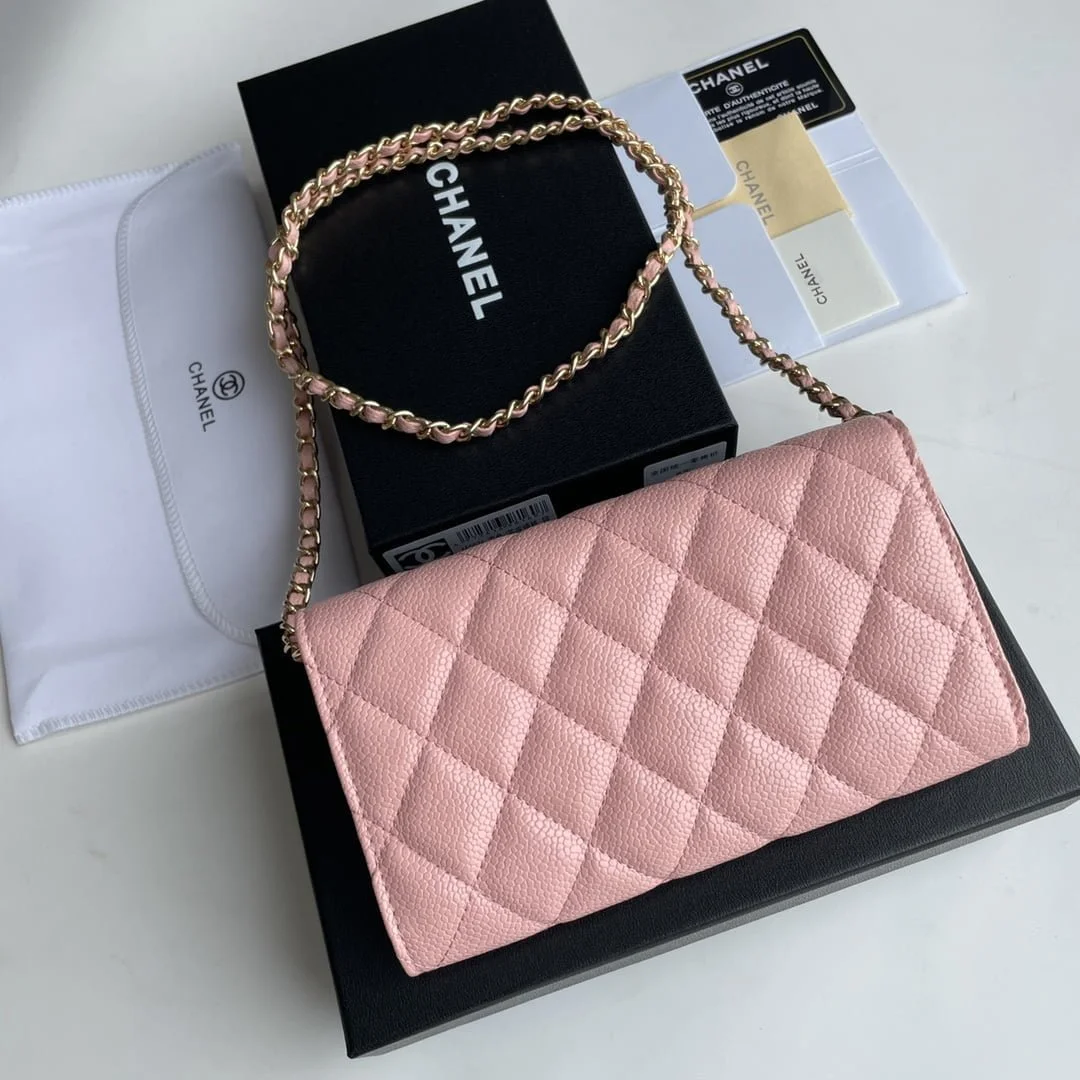 Chanel chain crossbody bag Cowhide with diamond lattice caviar Pink A50076 size: 18*10.5*3.5cm - LITELUX