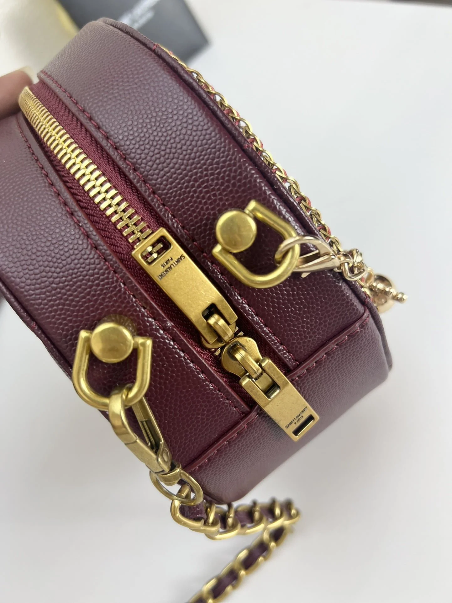 YSL round bun bag with chain strap Wine red size: 17cm - LITELUX