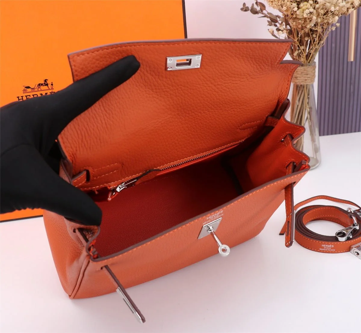 Hermès Kelly Togo Calf Sliver hardware Orange size: 25Cm/ 28Cm - LITELUX