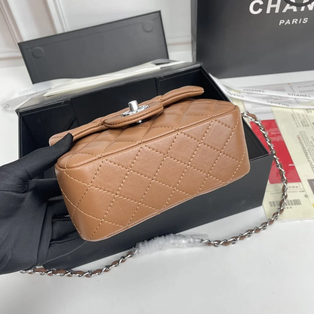 Chanel cf Square Fat 1115 sheepskin leather orange size: 18*14*7cm - LITELUX