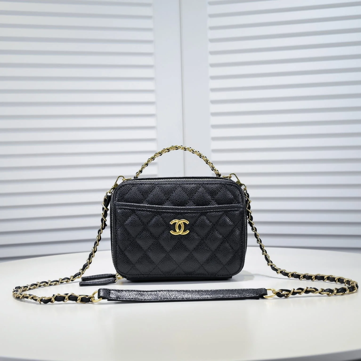Chanel Caviar alphabet Camera chain crossbody black handle bag - LITELUX