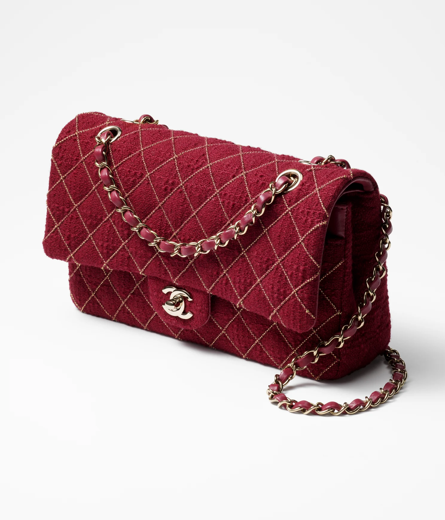 CHANEL / CLASSIC HANDBAG Wool Tweed & Gold-Tone Metal Burgundy - LITELUX