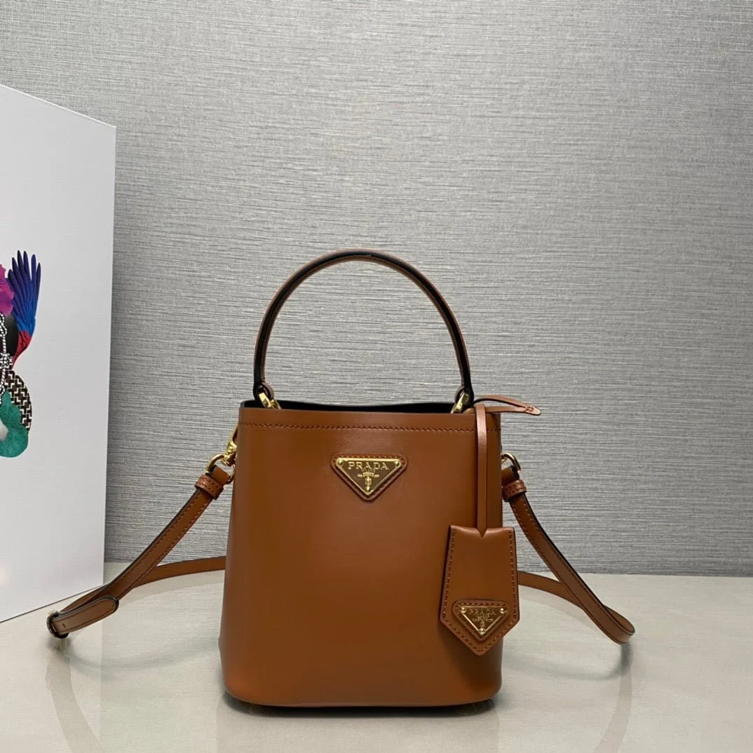 Prada Panier Plain cowhide Bucket bag brown size: 15*16*9.5cm - LITELUX