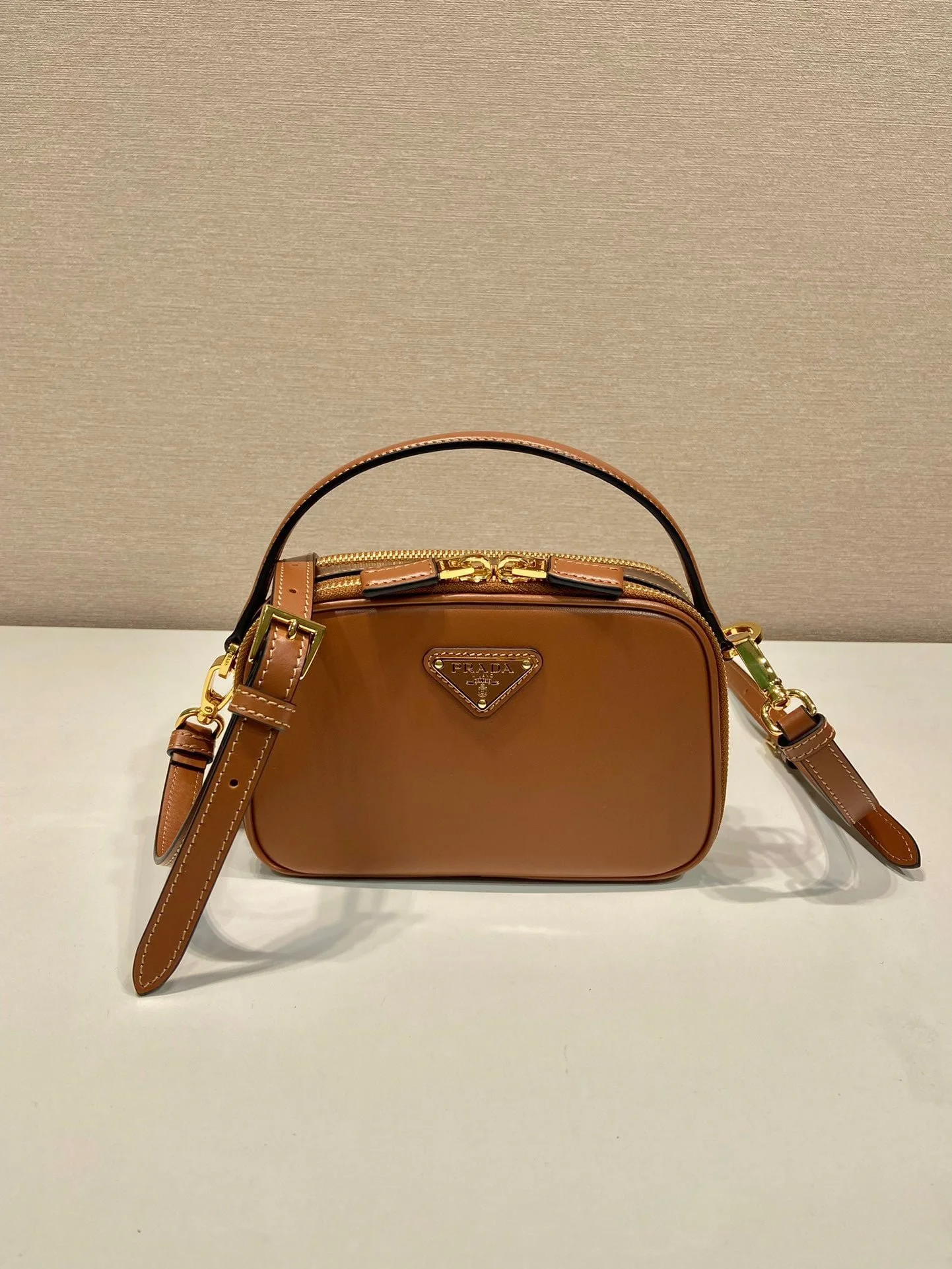 Prada calfskin Mini handbag brown 1bh203 size:18.5*13*6.5cm - LITELUX