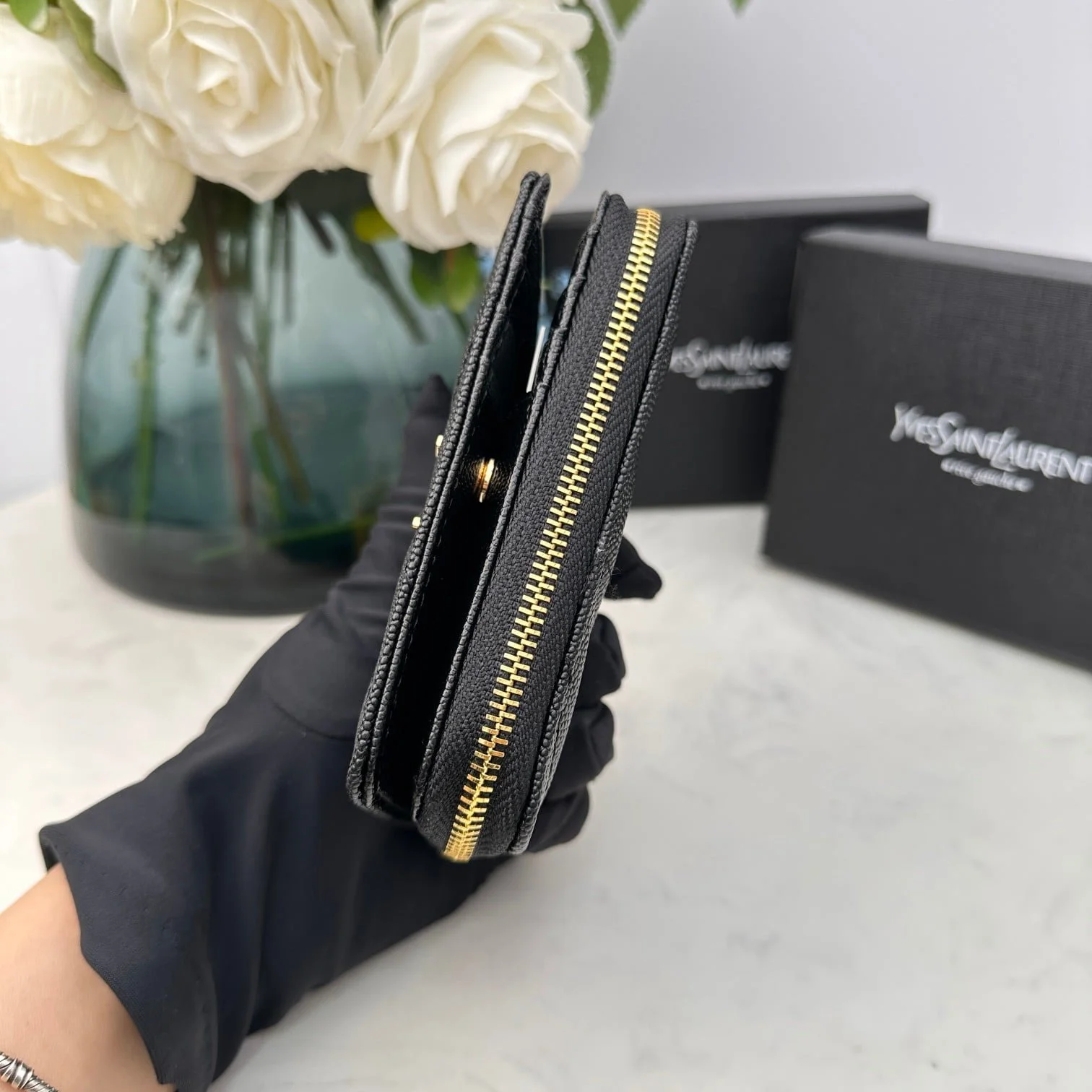 YSL Kat caviar Short round zip wallet 1890 black size: 12*10*3CM - LITELUX