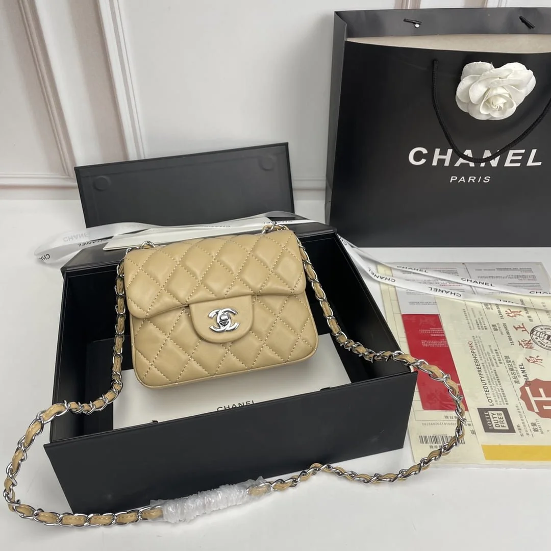 Chanel cf Square Fat 1115 sheepskin leather ginger size: 18*14*7cm - LITELUX