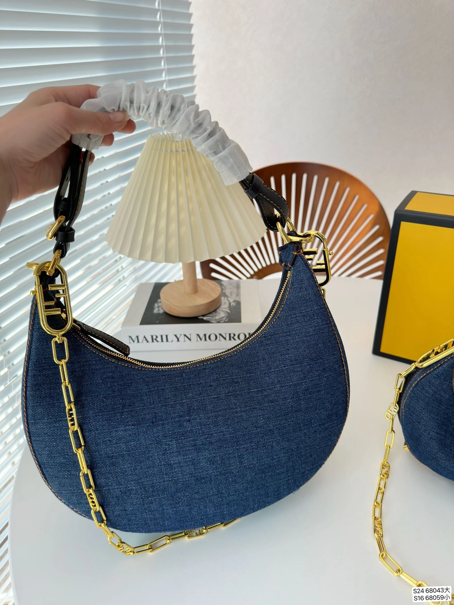 FENDI half moon bag Underarm bag jeans with chain strap Size: 28*16 cm/19*10cm - LITELUX