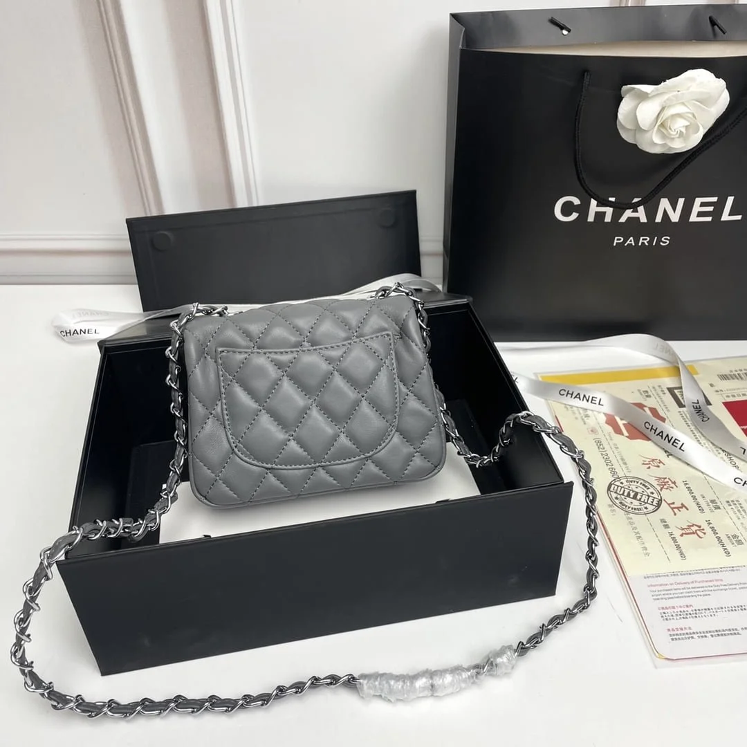 Chanel cf Square Fat 1115 sheepskin leather grey size: 18*14*7cm - LITELUX