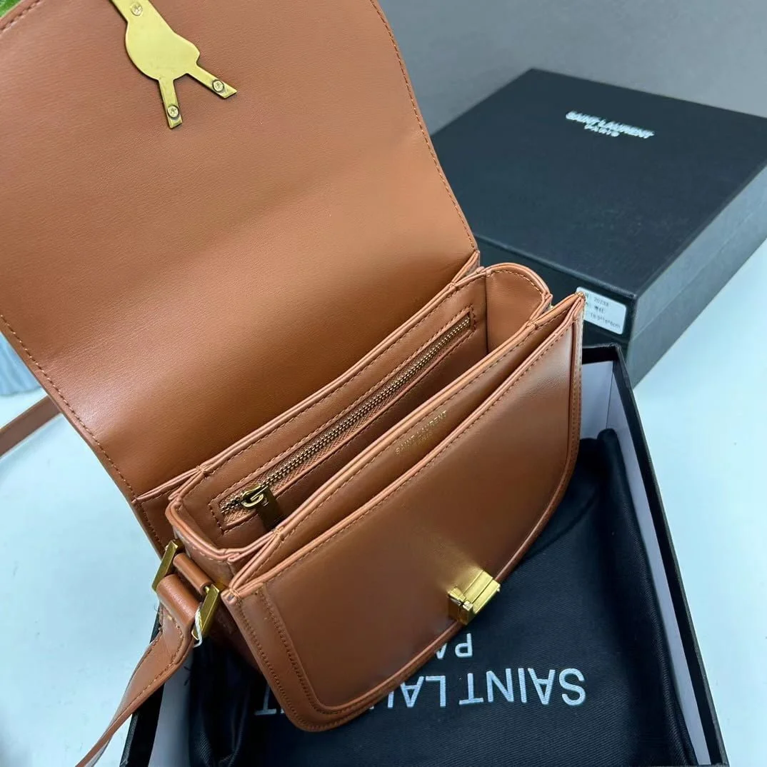 YSL saddle cowhide leather shoulder bag 0233 brown size: 19*16*6cm - LITELUX