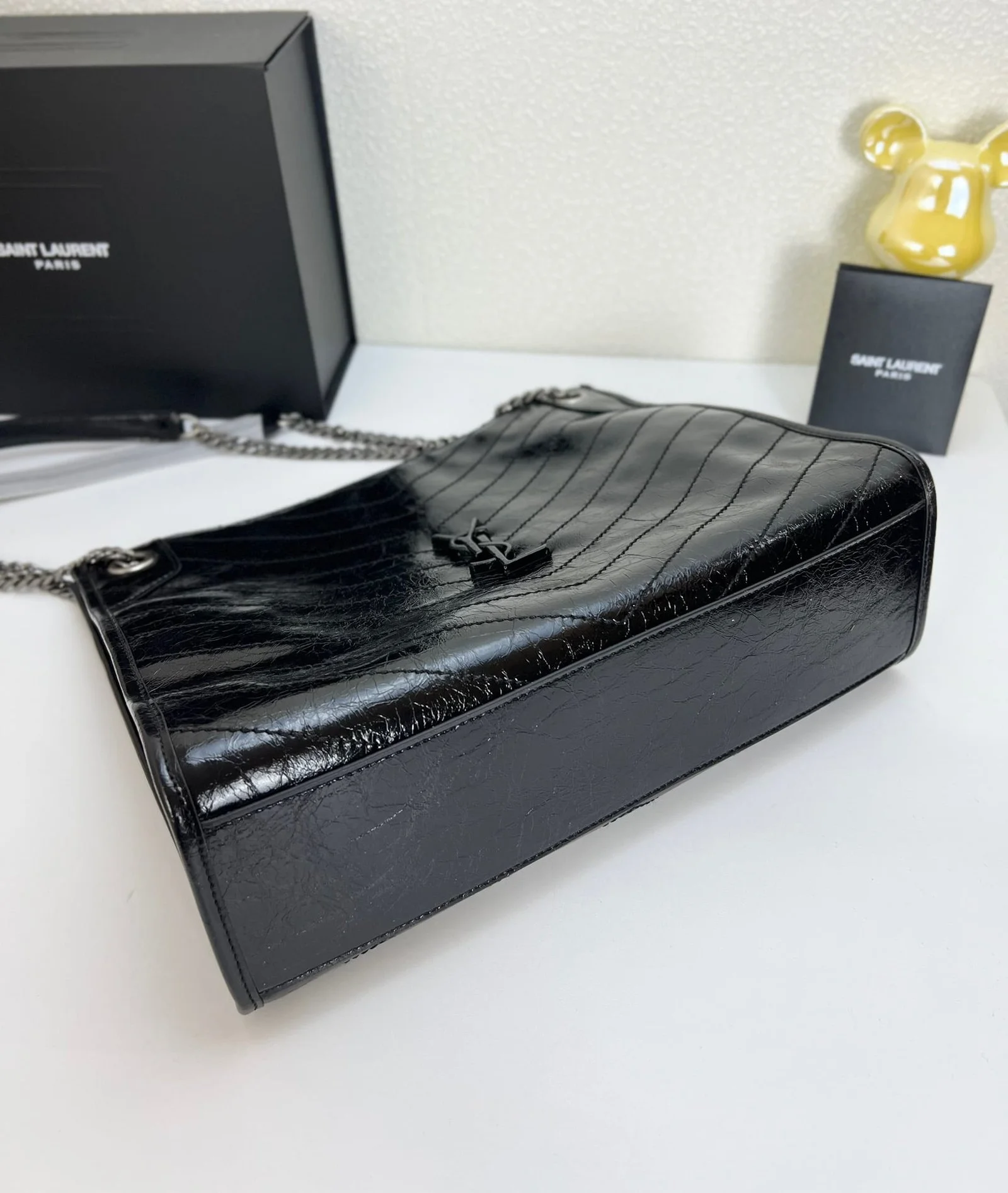 YSL NIKI Wrinkled retro oil wax skin Shoulder and backbody tote bag black 577999 size: 33*27*11.5 cm - LITELUX