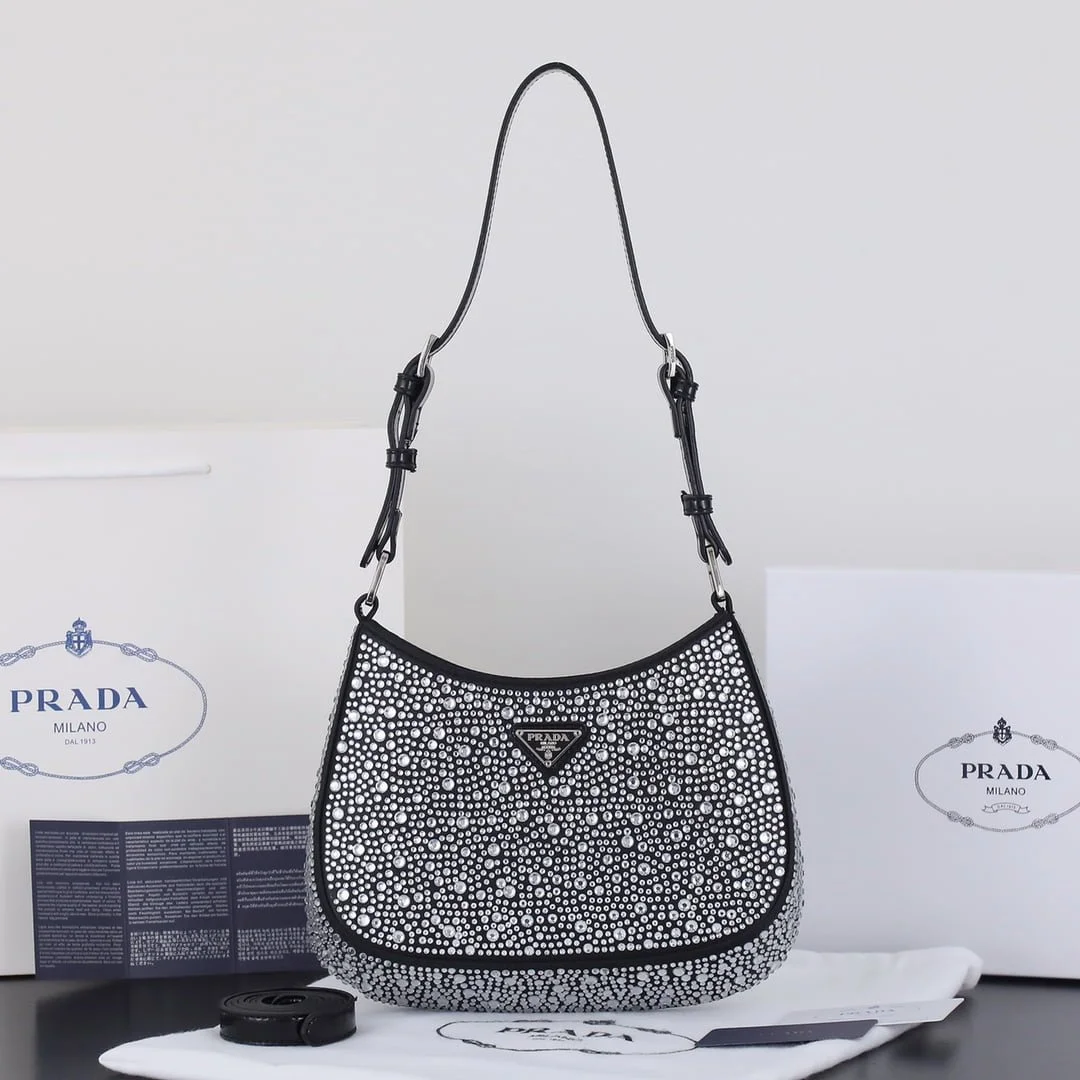 Prada Ss21 Hobo BlingBling 8801 black size: 22*18*5cm - LITELUX