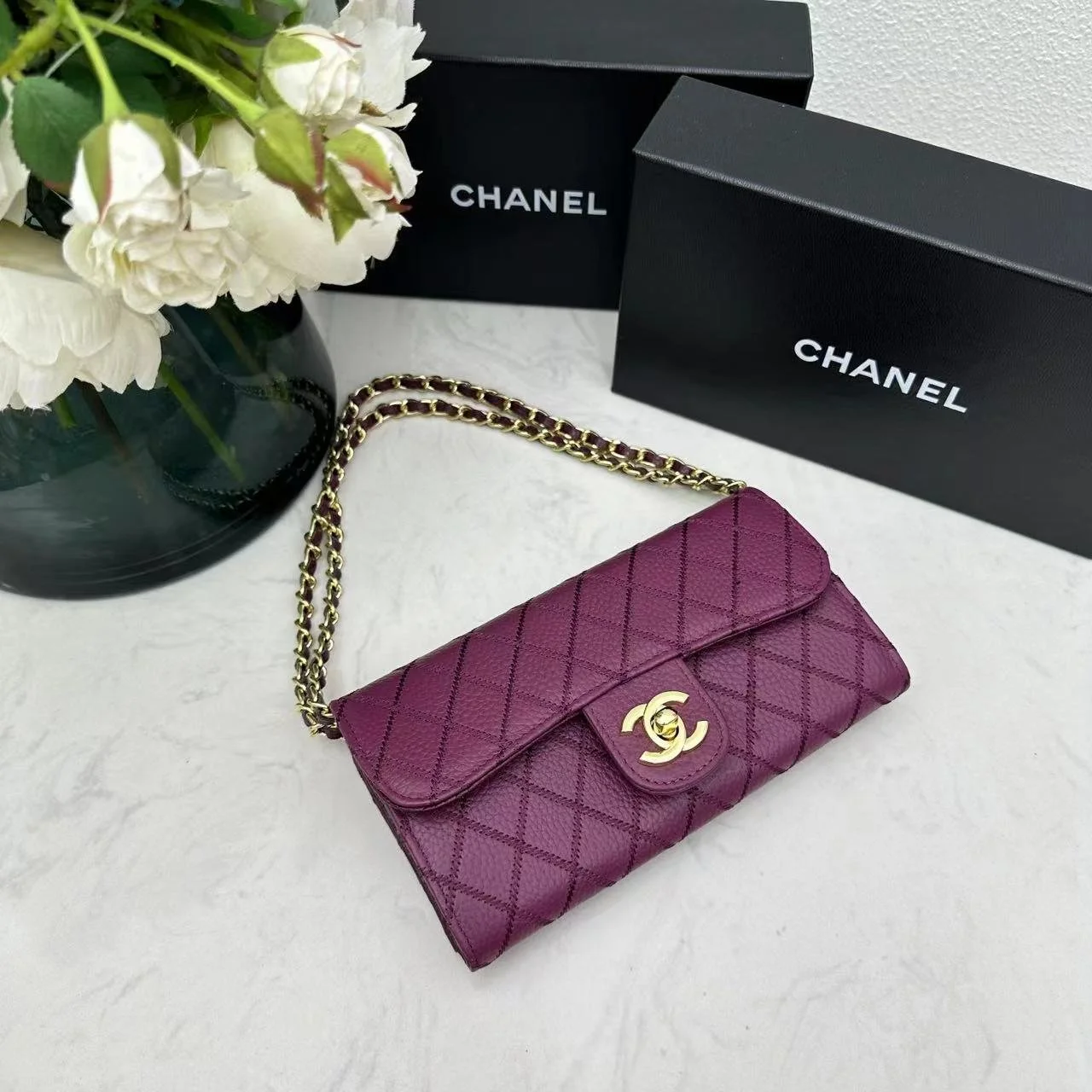 Chanel chain crossbody bag diamond and litchi cowhide purple 50098 size: 19*10*3.5cm - LITELUX
